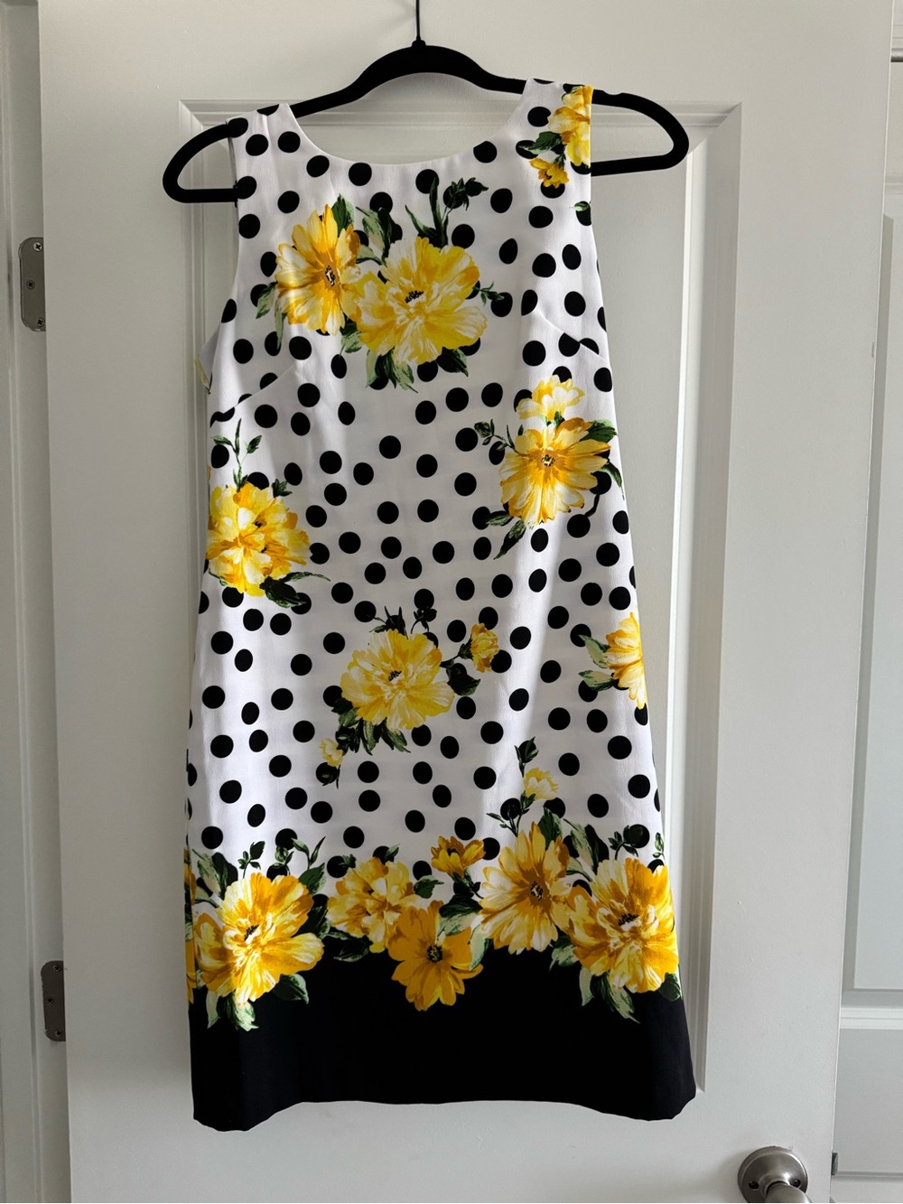 Sleeveless Polka Dot & Yellow Floral Shift Dress